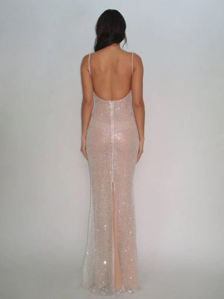 Gorgeous Pink Mermaid Straps Sequin Prom Dresses With Slit Graduation Dresses DP724